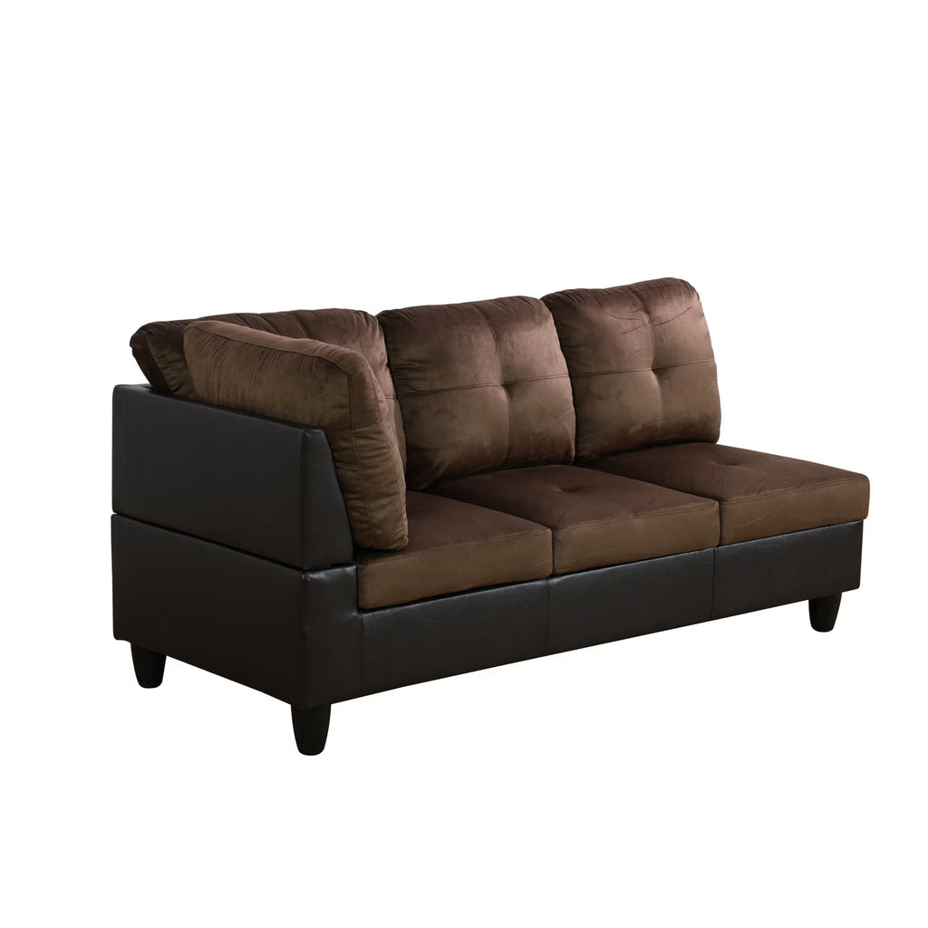 Lint & PVC L-Shaped Sectional Couch and Sofa Set, Modern Living Room Furniture Set, Right Side, Brown