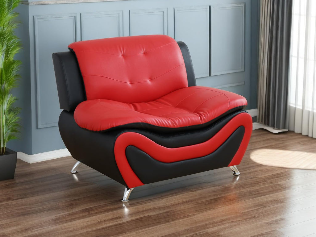 Leather Couches for Living Room, Living Room Couch Set, Sofa for Bedroom, Apartment, Living Room Furniture Sets (A-Leather Black&Red, Chair)