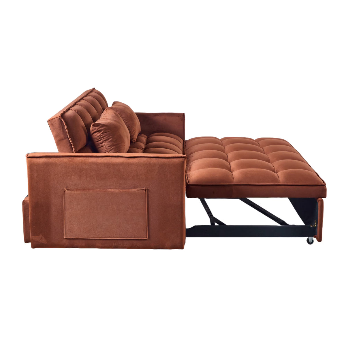 51.1 Inch Convertible Sofa Bed,Velvet Loveseat Sofa with Foldable Sofa Bed,Sleeper Sofa for Living Room or Office,Futon Sofa with Adjustable Backrest.Caramel Color