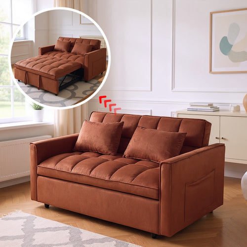 51.1 Inch Convertible Sofa Bed,Velvet Loveseat Sofa with Foldable Sofa Bed,Sleeper Sofa for Living Room or Office,Futon Sofa with Adjustable Backrest.Caramel Color