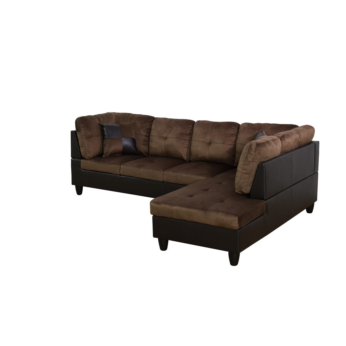 Lint & PVC L-Shaped Sectional Couch and Sofa Set, Modern Living Room Furniture Set, Right Side, Brown