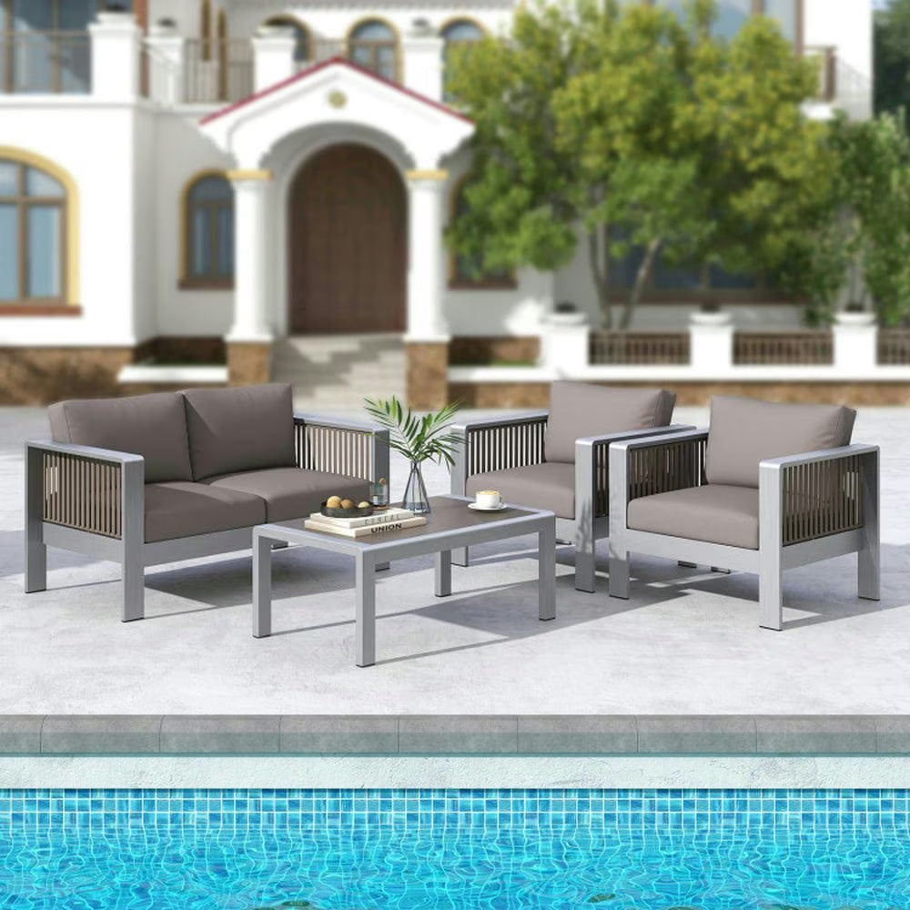 Backyard Furniture Sets,Outdoor Furniture Sets,Patio Furniture Aluminum Armchair with Thick Back and Seat Cushion