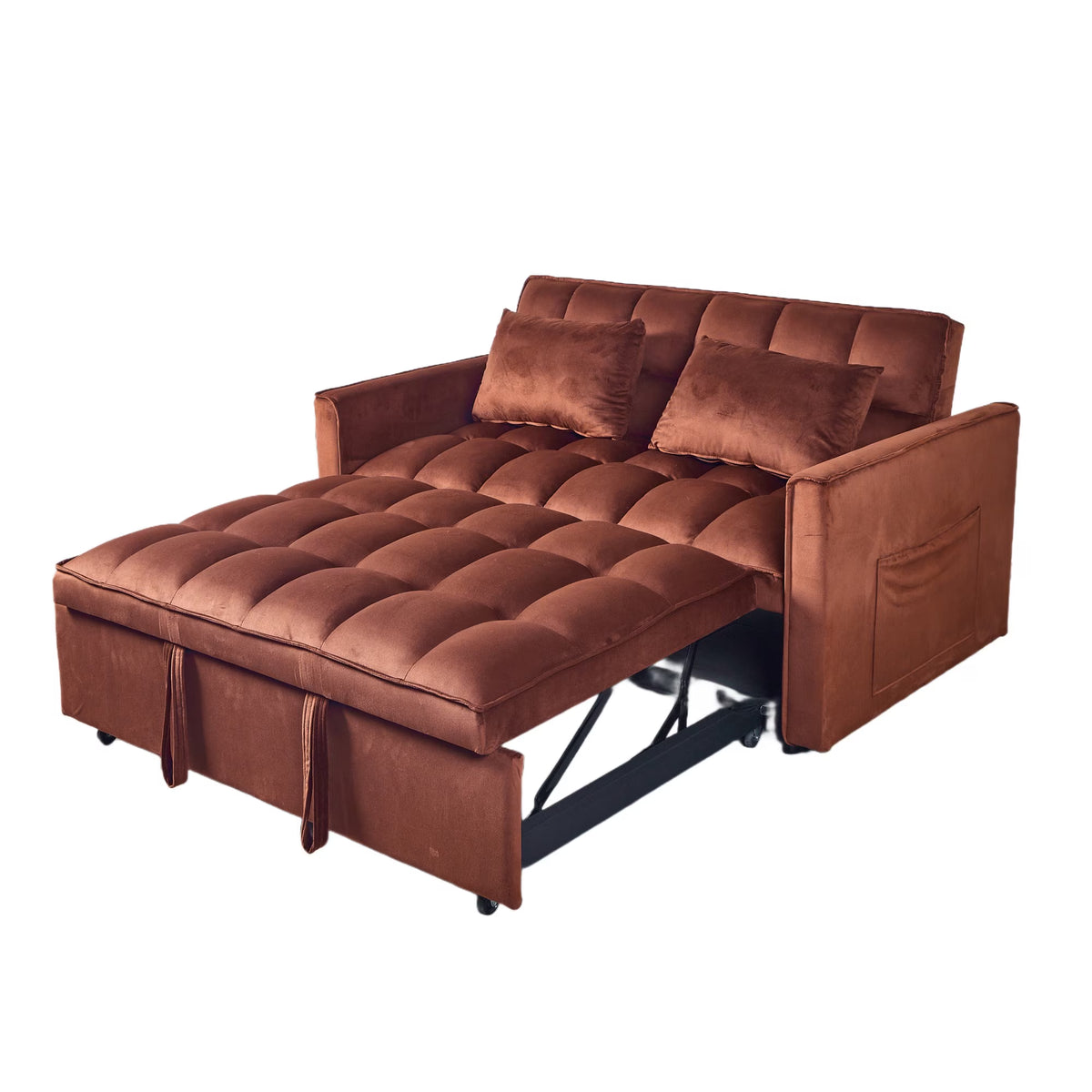 51.1 Inch Convertible Sofa Bed,Velvet Loveseat Sofa with Foldable Sofa Bed,Sleeper Sofa for Living Room or Office,Futon Sofa with Adjustable Backrest.Caramel Color