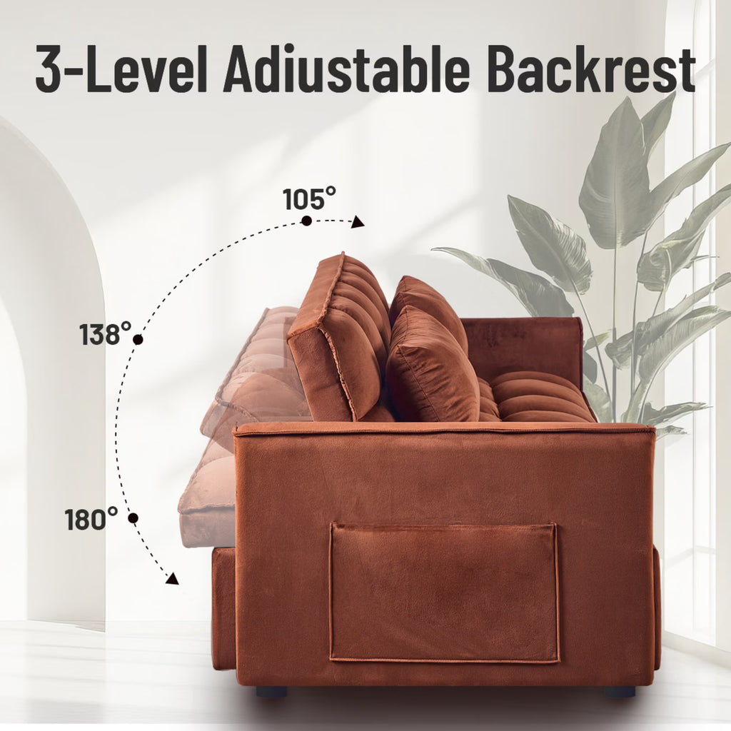 51.1 Inch Convertible Sofa Bed,Velvet Loveseat Sofa with Foldable Sofa Bed,Sleeper Sofa for Living Room or Office,Futon Sofa with Adjustable Backrest.Caramel Color