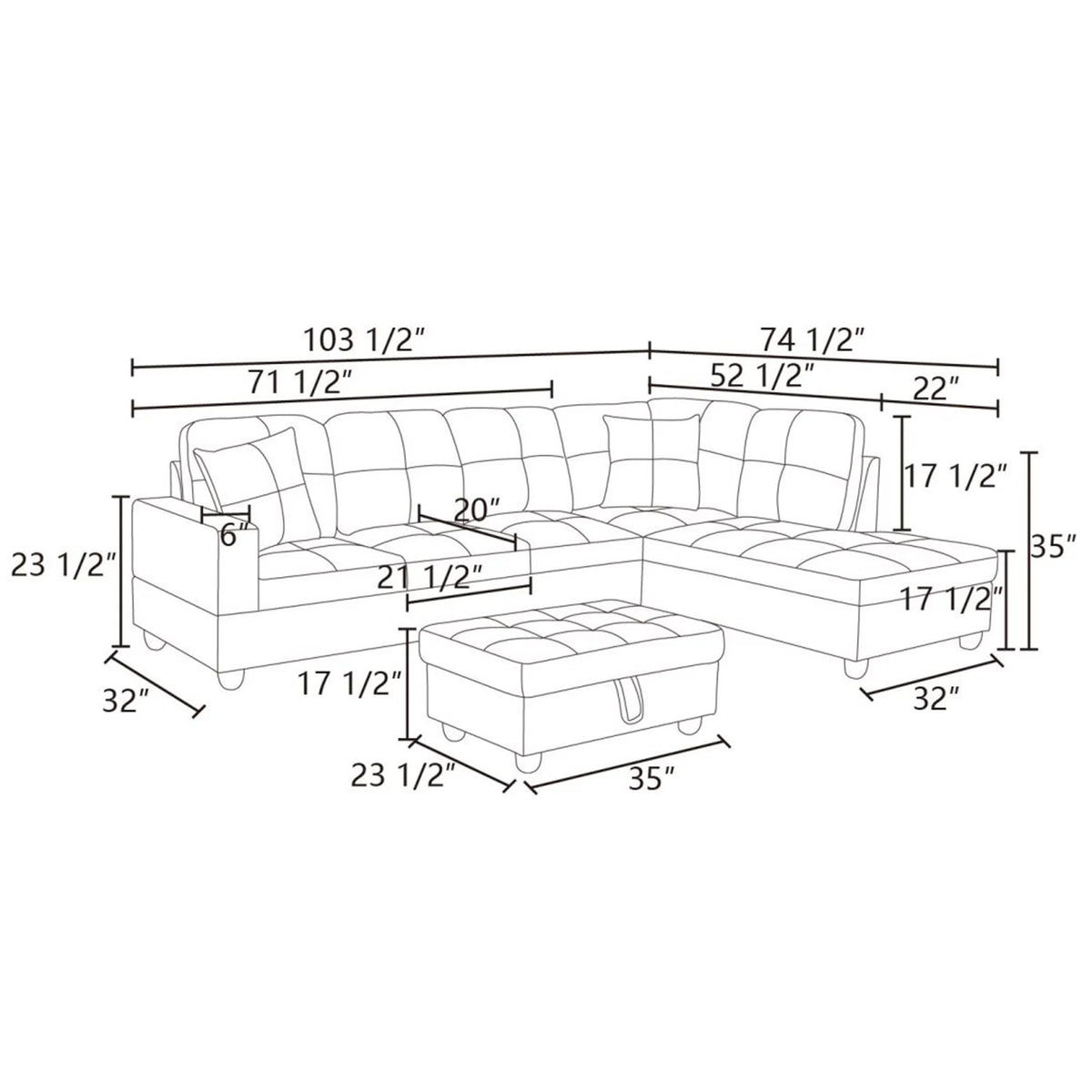 Sectional Sofa, Free Combination Sectional Couch, Small L Shaped Sectional Sofa, Modern Sofa Set for Living Room, Brown(Without Ottoman)