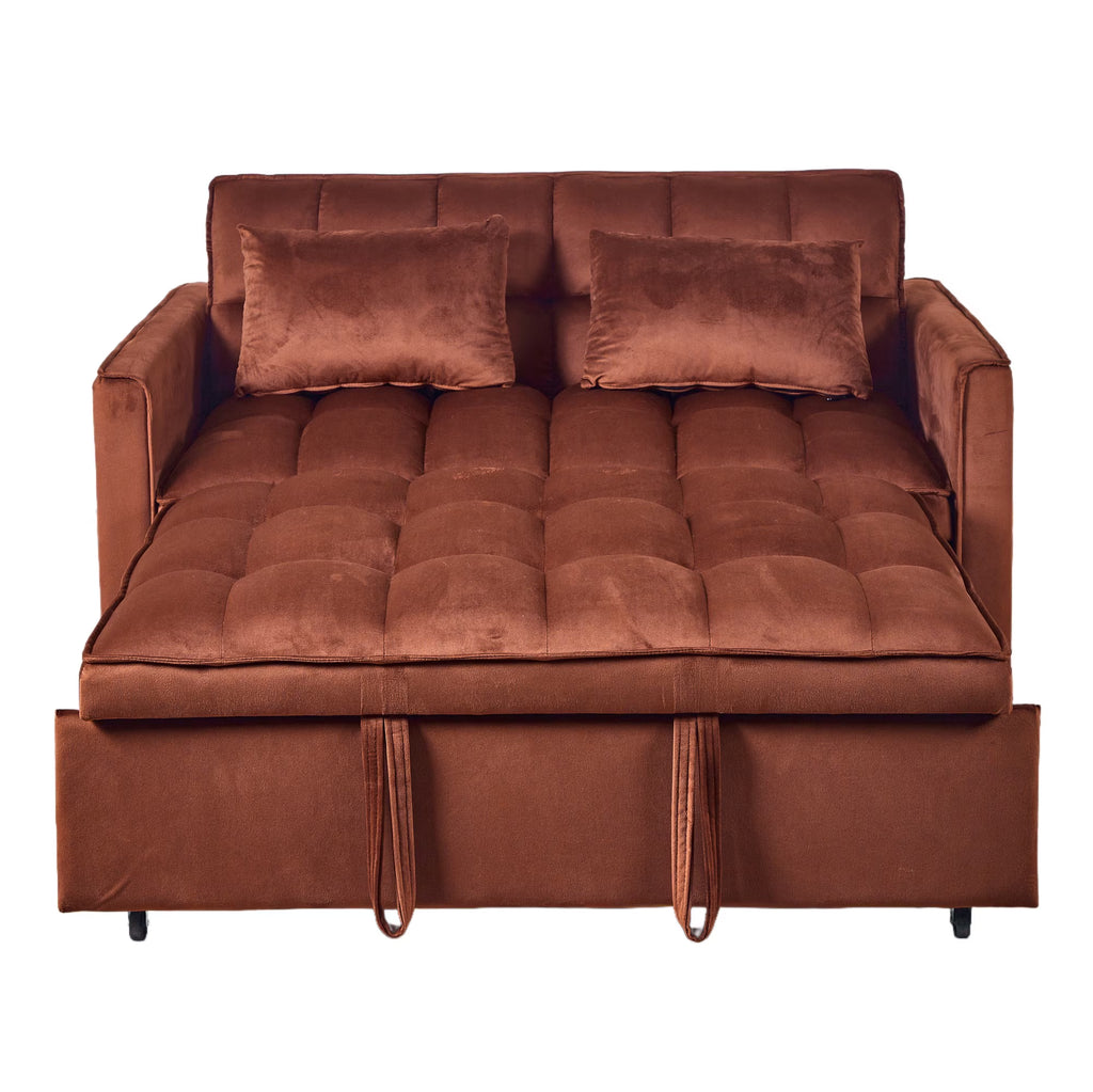 51.1 Inch Convertible Sofa Bed,Velvet Loveseat Sofa with Foldable Sofa Bed,Sleeper Sofa for Living Room or Office,Futon Sofa with Adjustable Backrest.Caramel Color