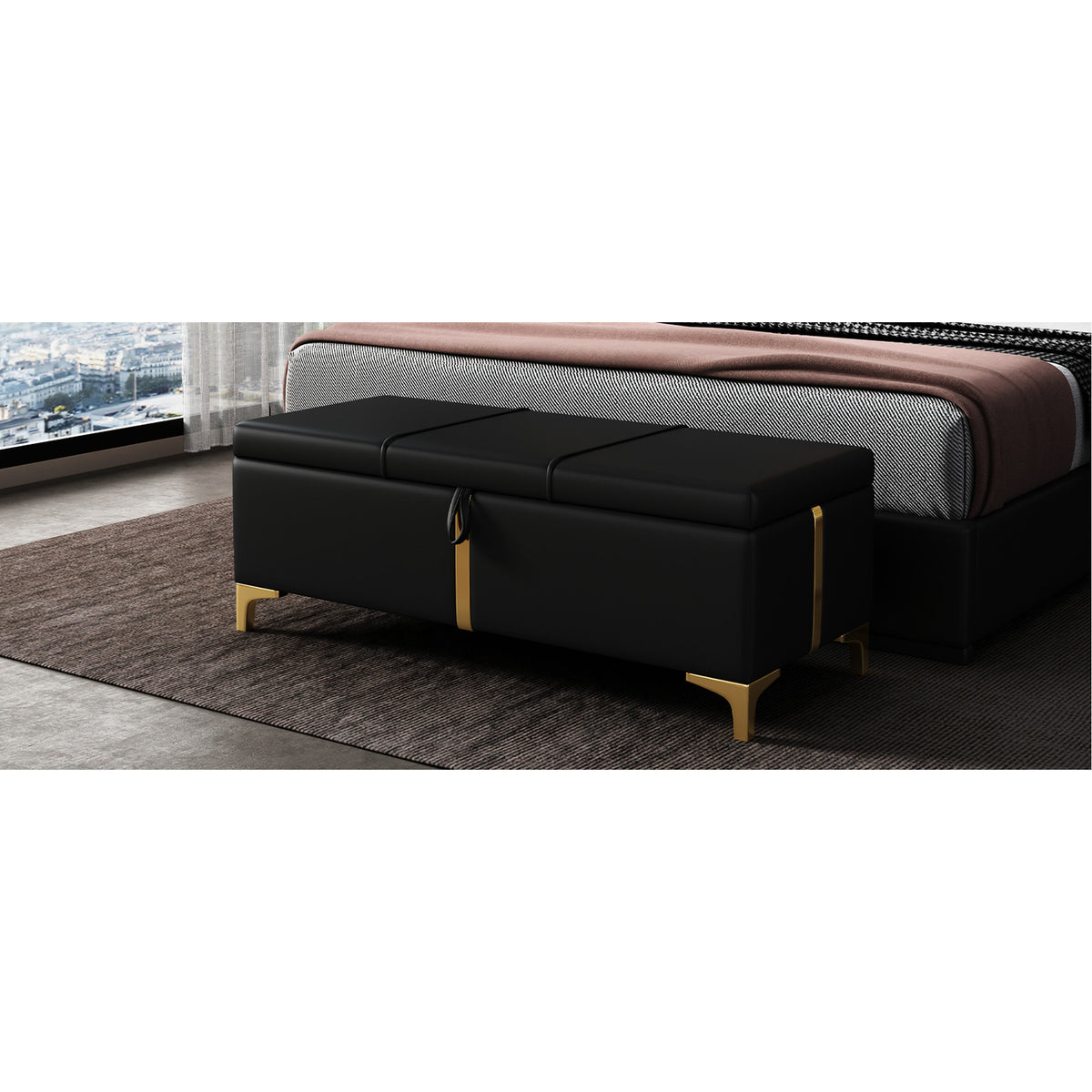 Metal - Legged Storage Bench / for Bedroom Decor / Keeps Magazines Tidy