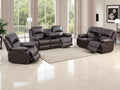 3PCS Recliner Sofa Set Vegan Leather Reclining Couch Set  Living Room Furniture Sets Manual Reclining Sofa Set with Cup Holders/Storage Console/Flip down Table for Home/Office (Brown, 3PCS Set)