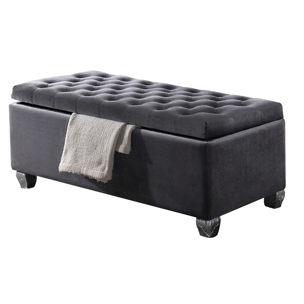 Grey Velvet Appearance + Hidden Storage Space - Bedroom Charm + Organized Belongings
