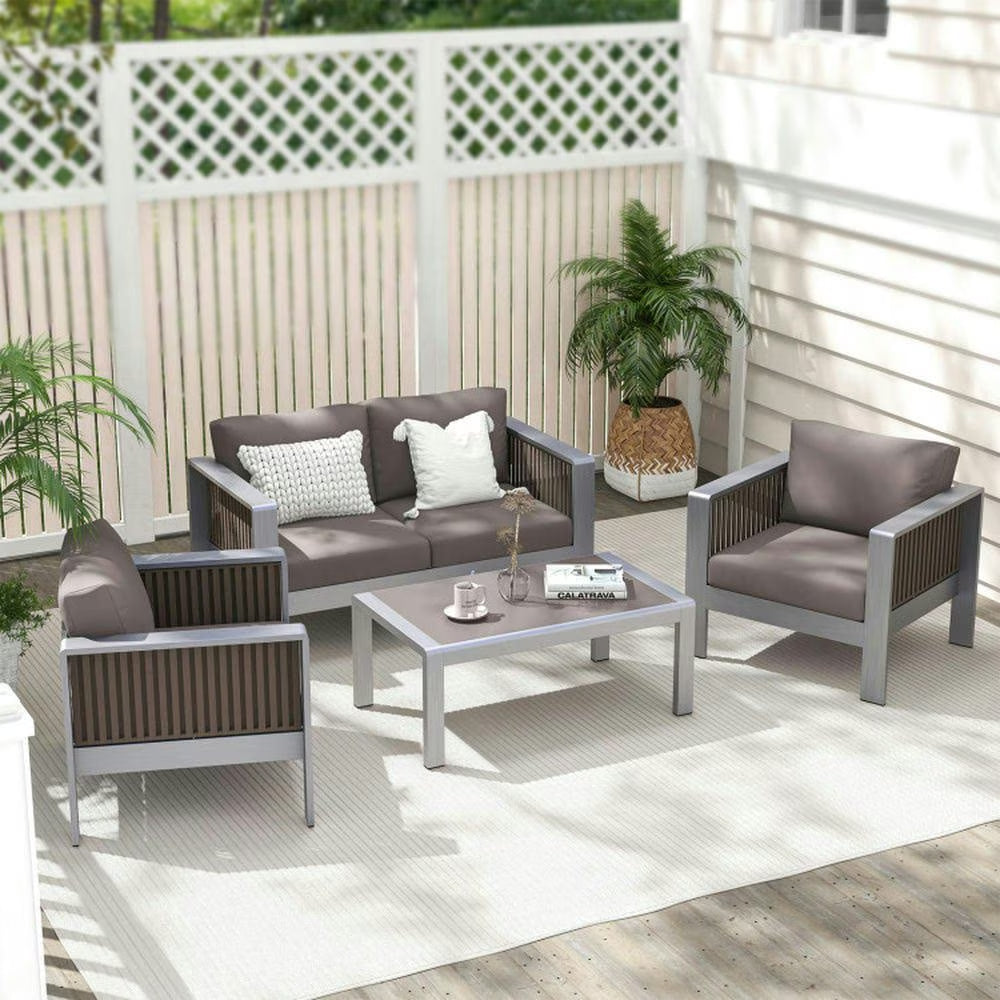 Backyard Furniture Sets,Outdoor Furniture Sets,Patio Furniture Aluminum Armchair with Thick Back and Seat Cushion