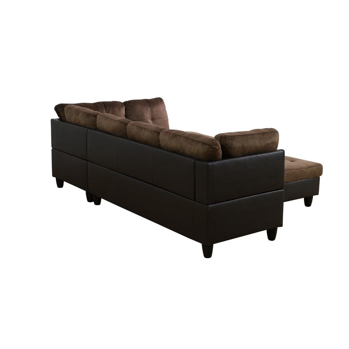 Lint & PVC L-Shaped Sectional Couch and Sofa Set, Modern Living Room Furniture Set, Right Side, Brown