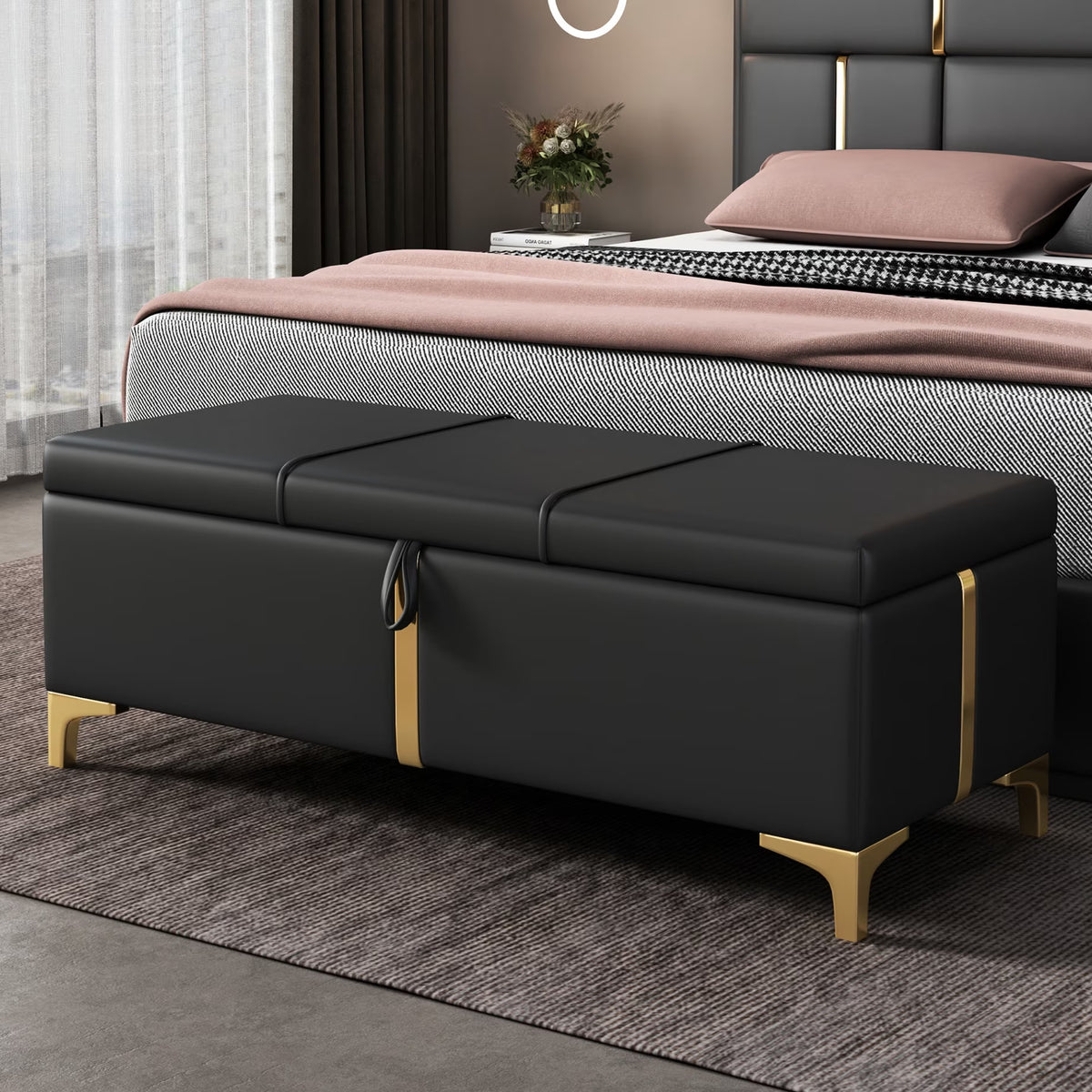 Metal - Legged Storage Bench / for Bedroom Decor / Keeps Magazines Tidy