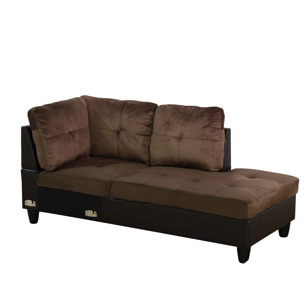 Lint & PVC L-Shaped Sectional Couch and Sofa Set, Modern Living Room Furniture Set, Right Side, Brown