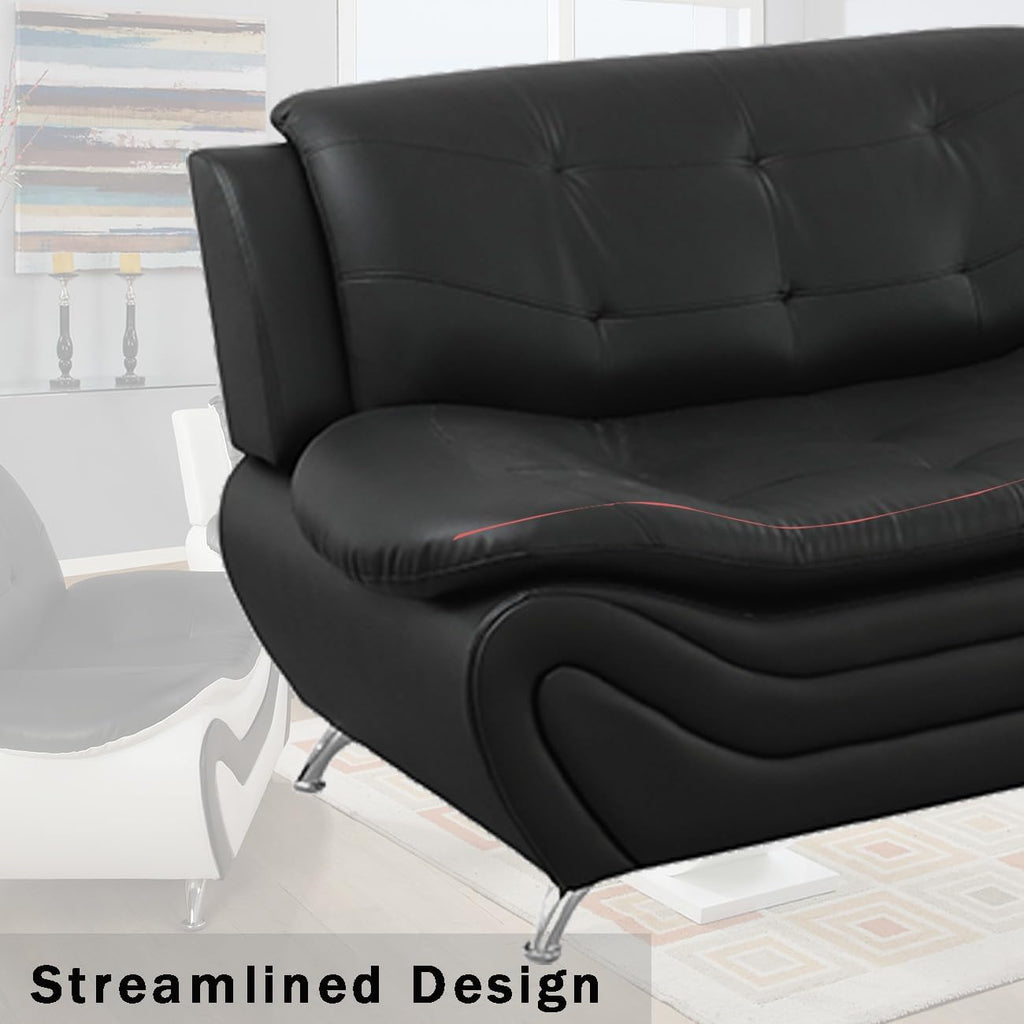 Leather Couches for Living Room, Living Room Couch Set, Sofa for Bedroom, Apartment, Living Room Furniture Sets (A-Leather Black, Sofa+Loveseat)