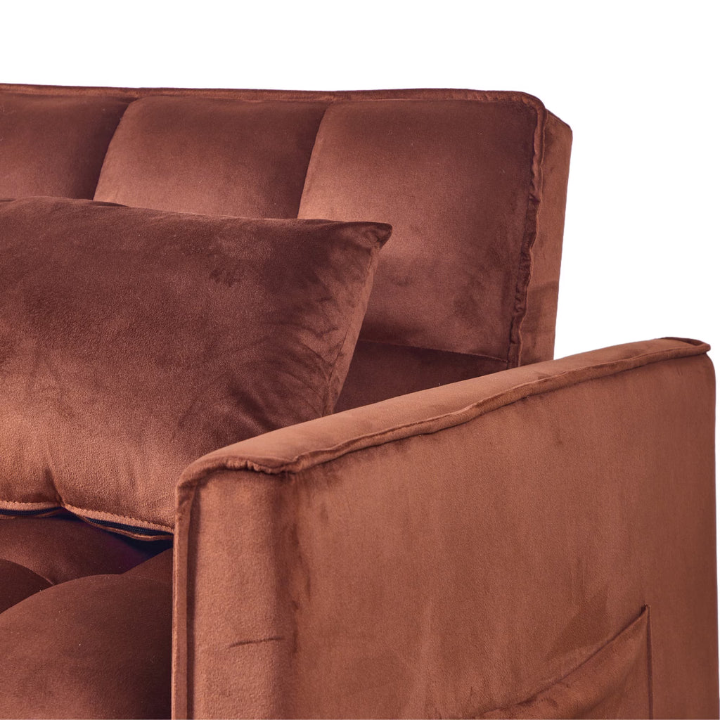 51.1 Inch Convertible Sofa Bed,Velvet Loveseat Sofa with Foldable Sofa Bed,Sleeper Sofa for Living Room or Office,Futon Sofa with Adjustable Backrest.Caramel Color