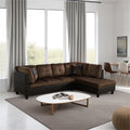 Lint & PVC L-Shaped Sectional Couch and Sofa Set, Modern Living Room Furniture Set, Right Side, Brown