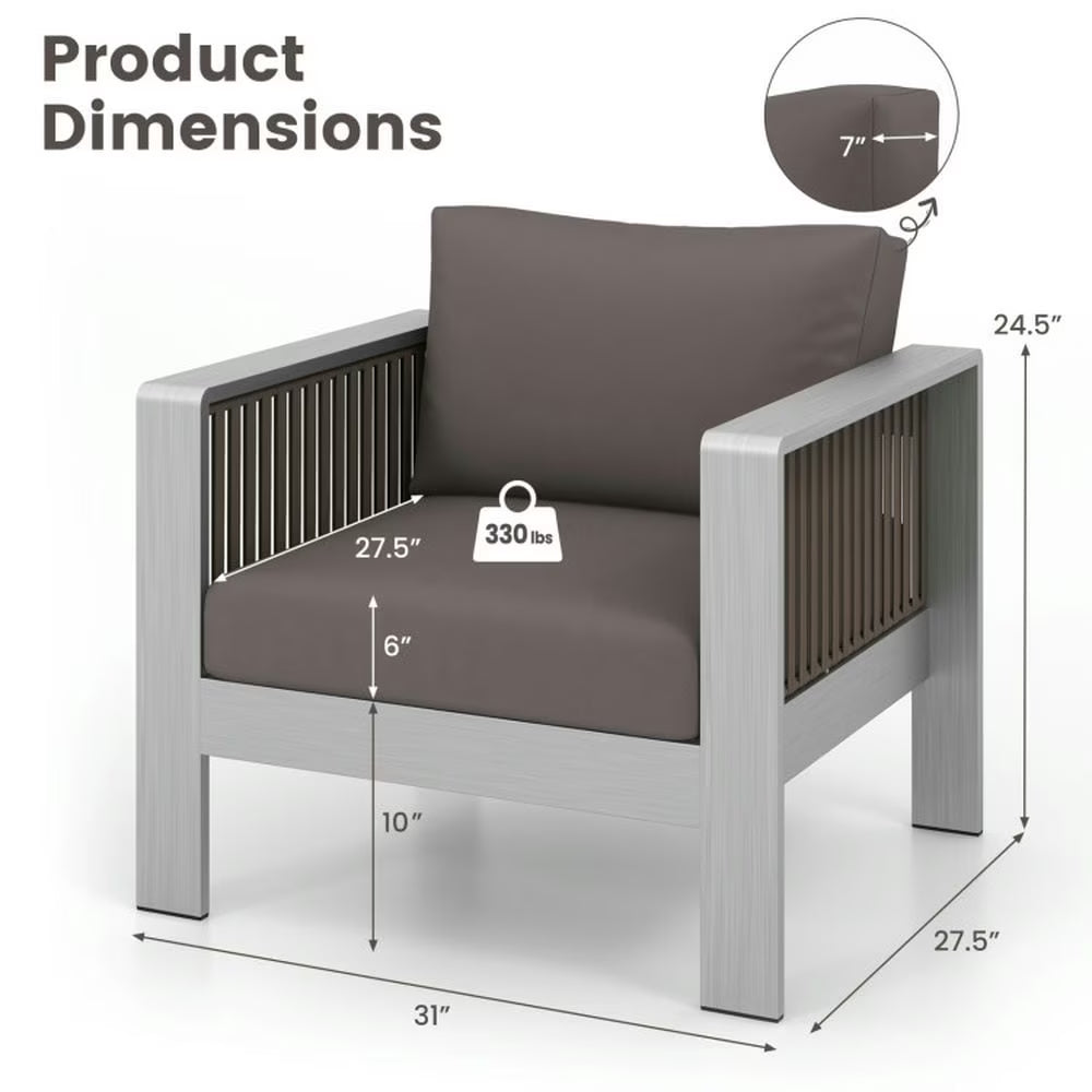 Backyard Furniture Sets,Outdoor Furniture Sets,Patio Furniture Aluminum Armchair with Thick Back and Seat Cushion