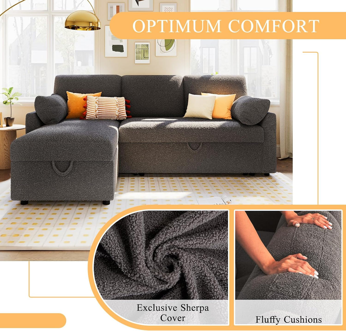 Sofa Bed, Sleeper Sofa with Storage, Convertible Sofa,Pull Out Couch