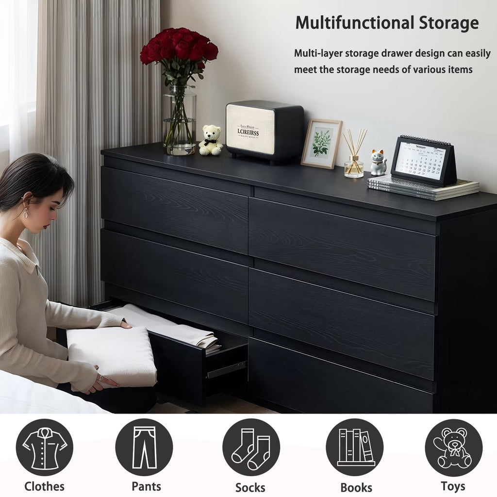 6 Drawer Black Accent Cabinet, Push to Open Dresser for Bedroom Living Room