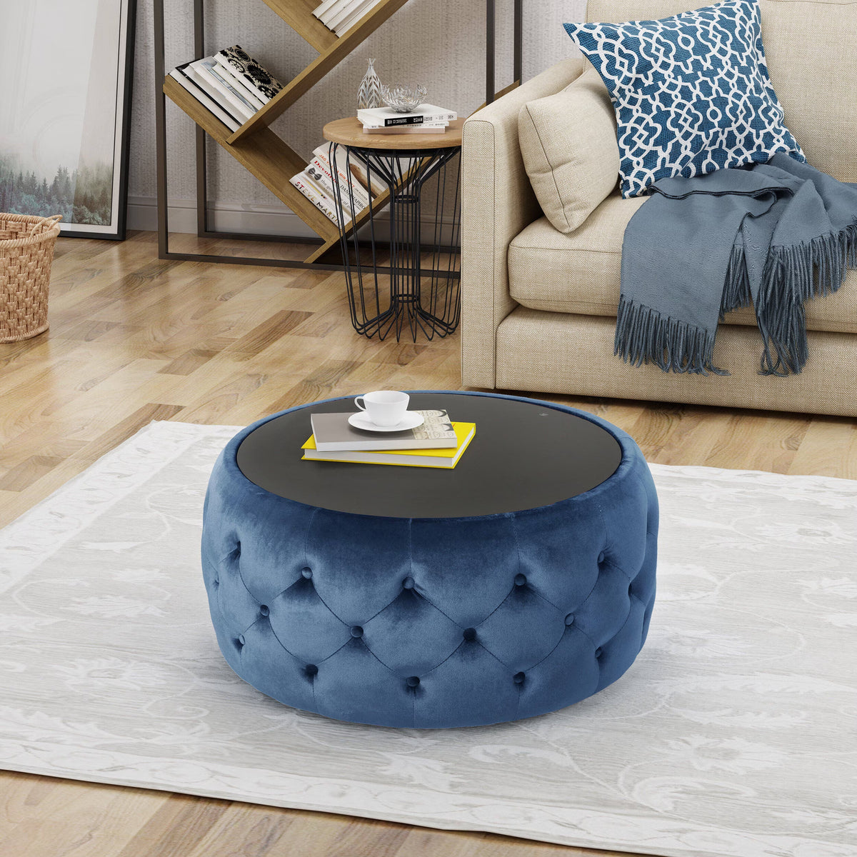 Bedroom Benches, OTTOMAN, Dark Blue Wooden Bedroom Benches,Velvet Bedroom Benches with Storage, Furniture Bedroom Furniture Benches & Stools OTTOMAN
