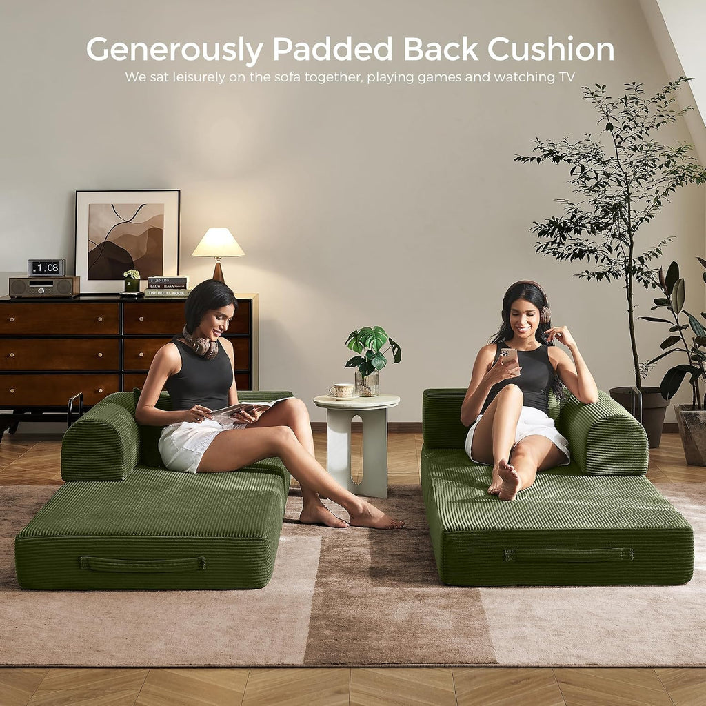 79" Convertible Futon Sofa Bed,Boneless Couch for Living Room | Olive Green