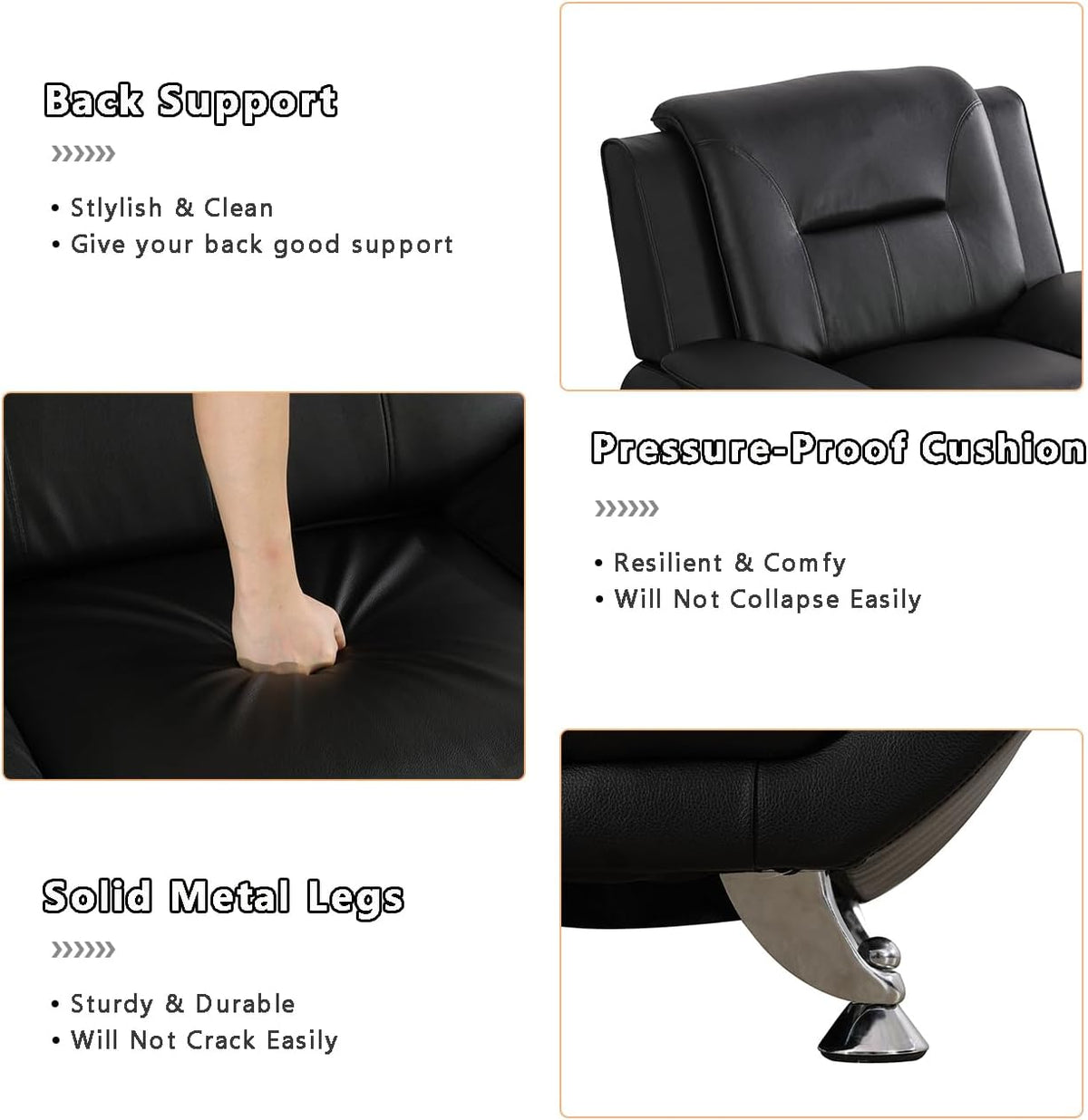 Leather Couches for Living Room, Living Room Couch Set, Sofa for Bedroom, Apartment, Living Room Furniture Sets (B-Leather Black, Sofa+Loveseat)