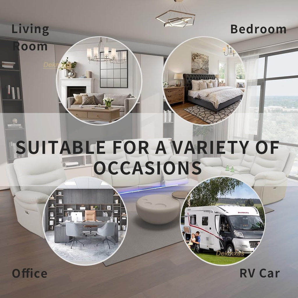 Living Room Furniture Set,3Pcs Power Recliner Sofa Light Grey Breathing Leather Sofa Loveseat and Chair with 5 Recliner Seats/Storage Console/Cup Holder/Led Light/Usb Port for Apartment,Office
