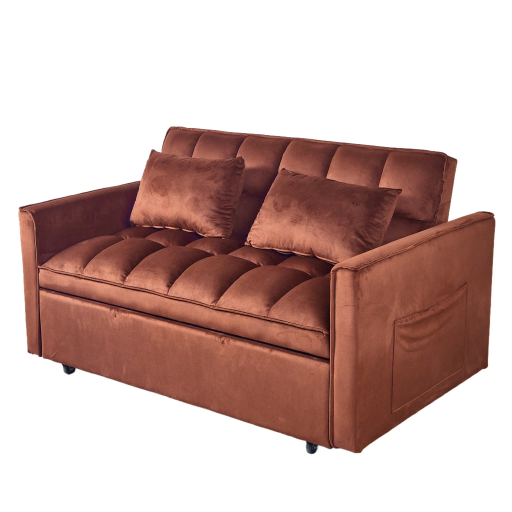 51.1 Inch Convertible Sofa Bed,Velvet Loveseat Sofa with Foldable Sofa Bed,Sleeper Sofa for Living Room or Office,Futon Sofa with Adjustable Backrest.Caramel Color