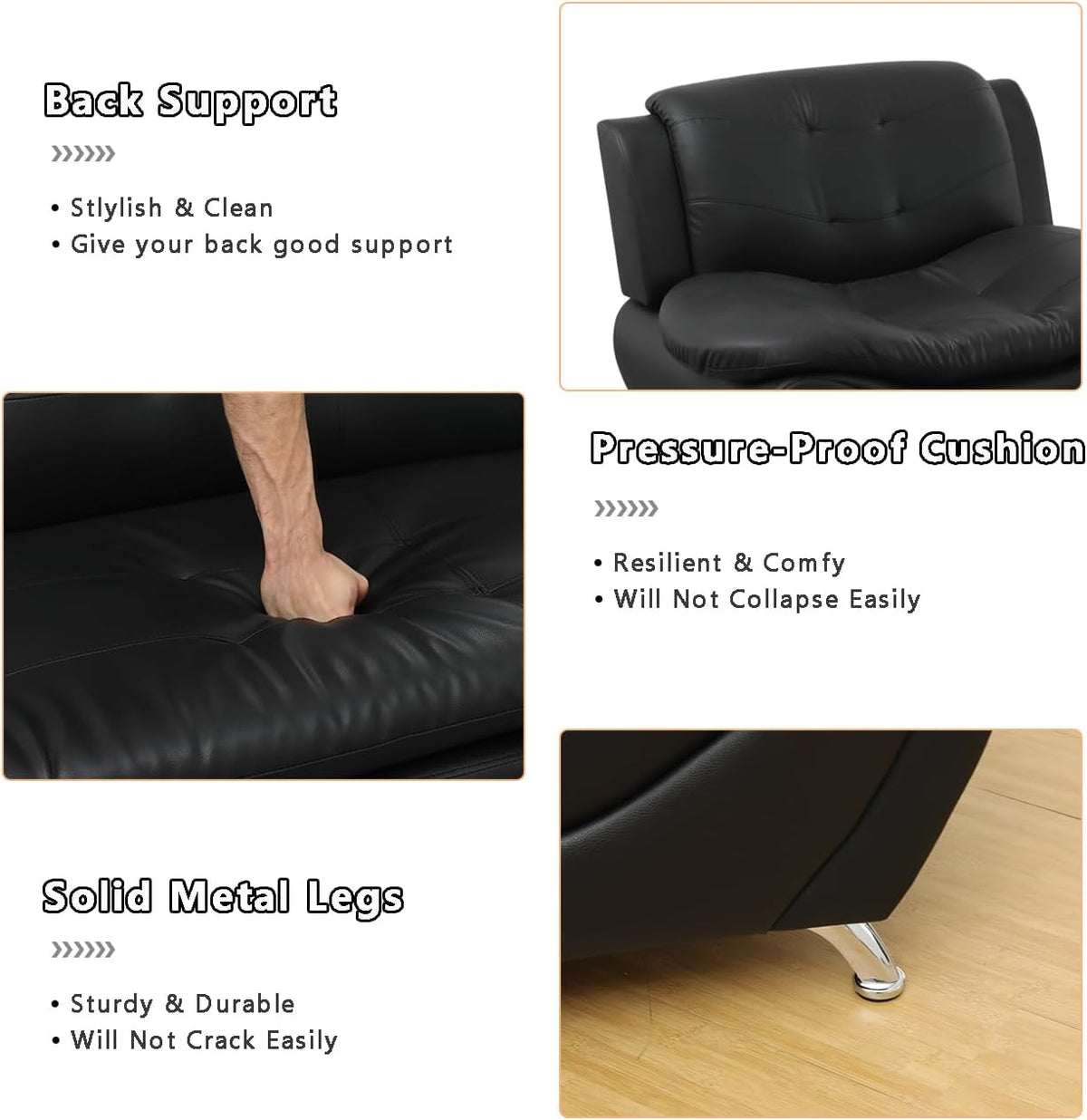 Leather Couches for Living Room, Living Room Couch Set, Sofa for Bedroom, Apartment, Living Room Furniture Sets (A-Leather Black, Sofa+Loveseat)