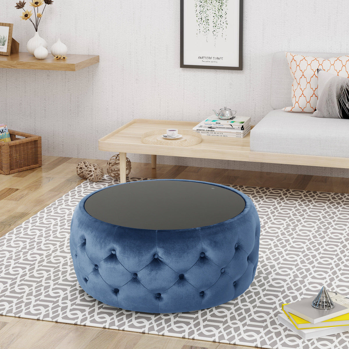 Bedroom Benches, OTTOMAN, Dark Blue Wooden Bedroom Benches,Velvet Bedroom Benches with Storage, Furniture Bedroom Furniture Benches & Stools OTTOMAN